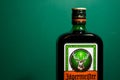 Bottle of Jagermeister alcohol drink, German digestif made with 56 herbs and spices. Royalty Free Stock Photo